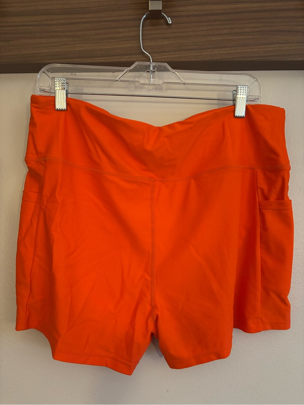 Pudolla Vibrant Orange High-Rise Bike Shorts with Side Pockets